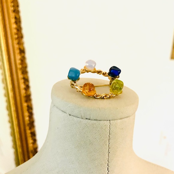 Vintage Polished Stone Brooch RARE! - Picture 5 of 17